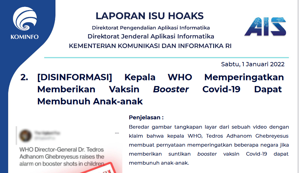 Isu Hoaks 1 Januari 2022