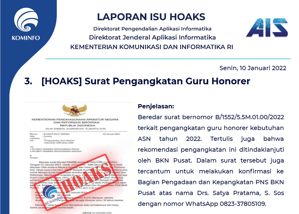 Isu Hoaks 10 Januari 2022