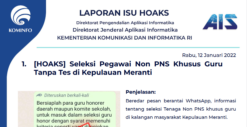 Isu Hoaks 12 Januari 2022