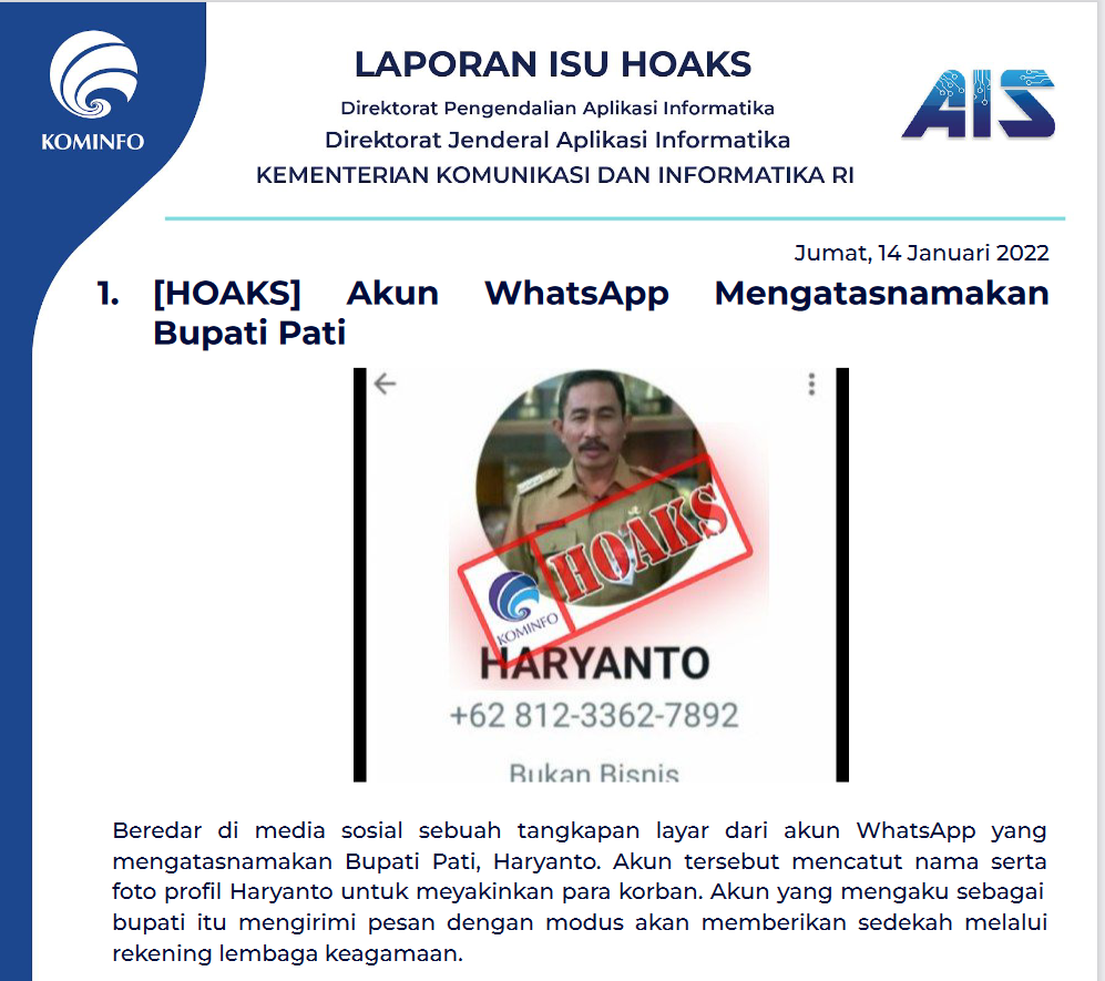 Isu Hoaks 14 Januari 2022