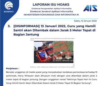 Isu Hoaks 15 Januari 2022