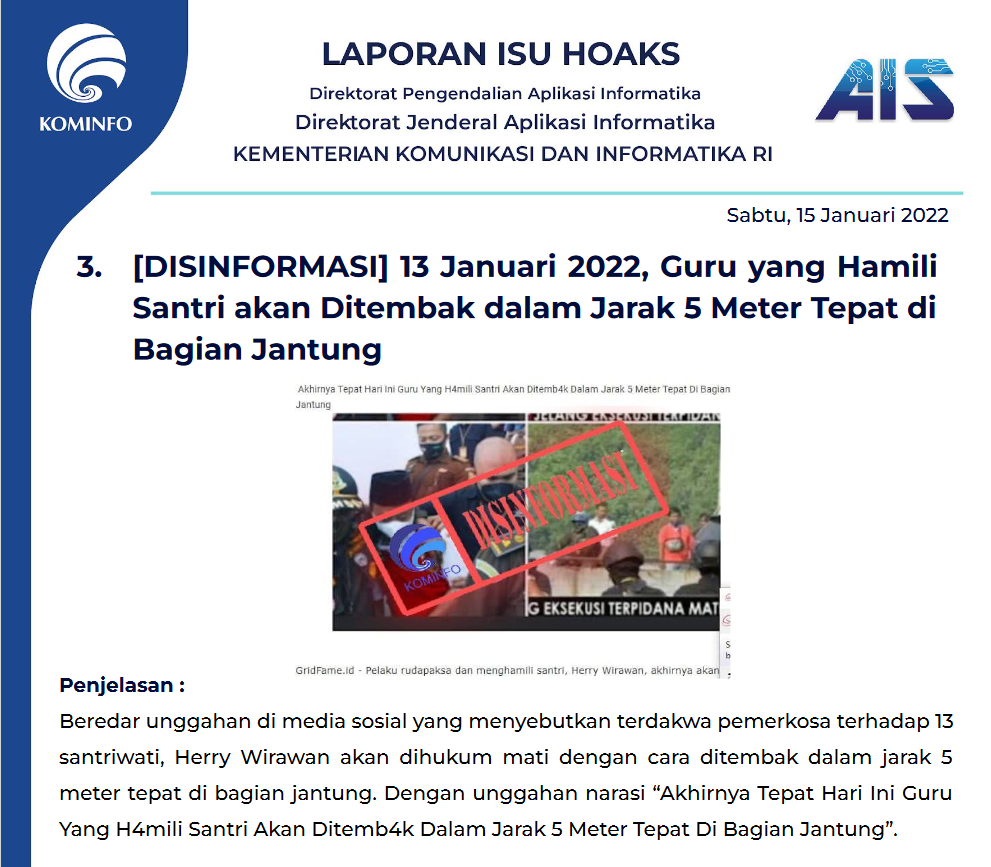 Isu Hoaks 15 Januari 2022