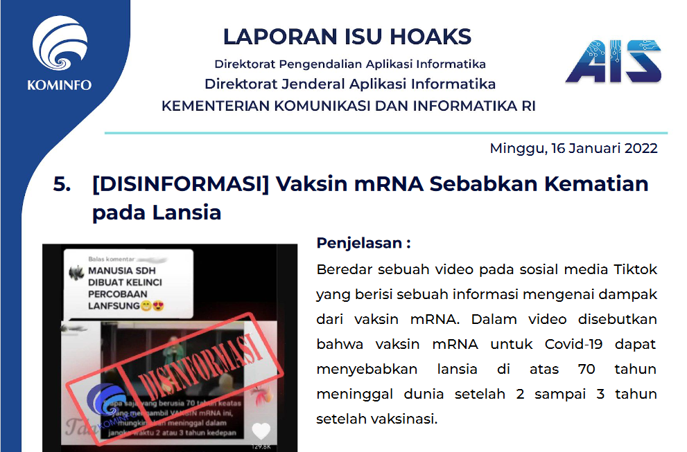 Isu Hoaks 16 Januari 2022