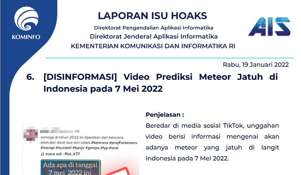 Isu Hoaks 19 Januari 2022
