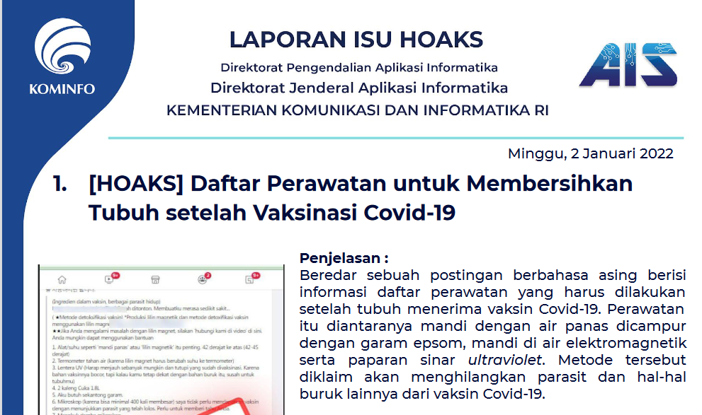 Isu Hoaks 2 Januari 2022