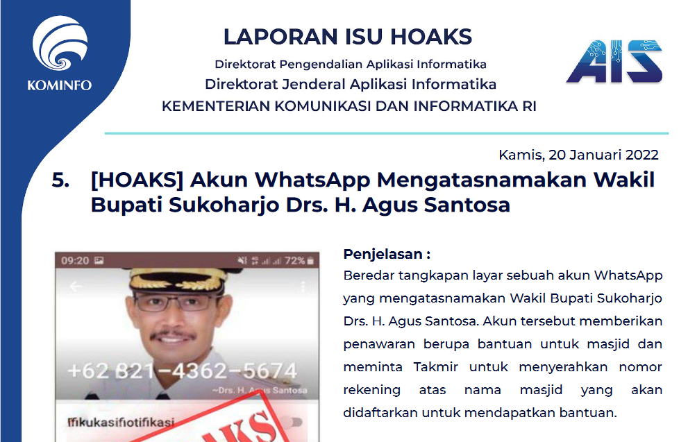 Isu Hoaks 20 Januari 2022