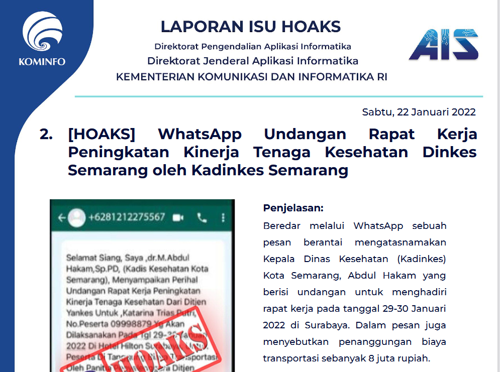 Isu Hoaks 22 Januari 2022