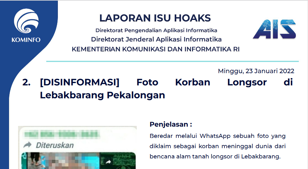 Isu Hoaks 23 Januari 2022