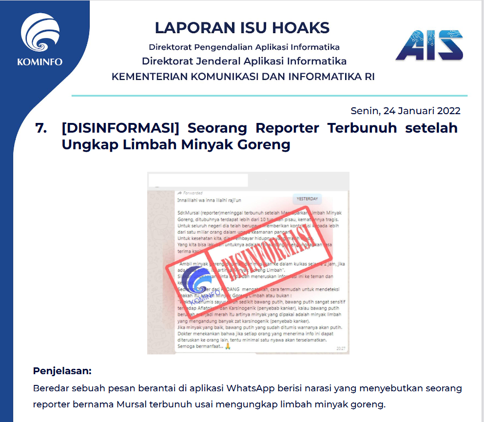 Isu Hoaks 24 Januari 2022