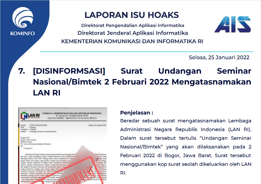 Isu Hoaks 25 Januari 2022