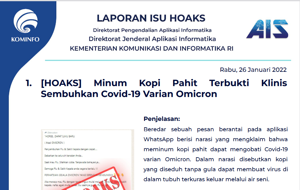 Isu Hoaks 26 Januari 2022