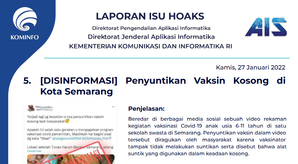 Isu Hoaks 27 Januari 2022
