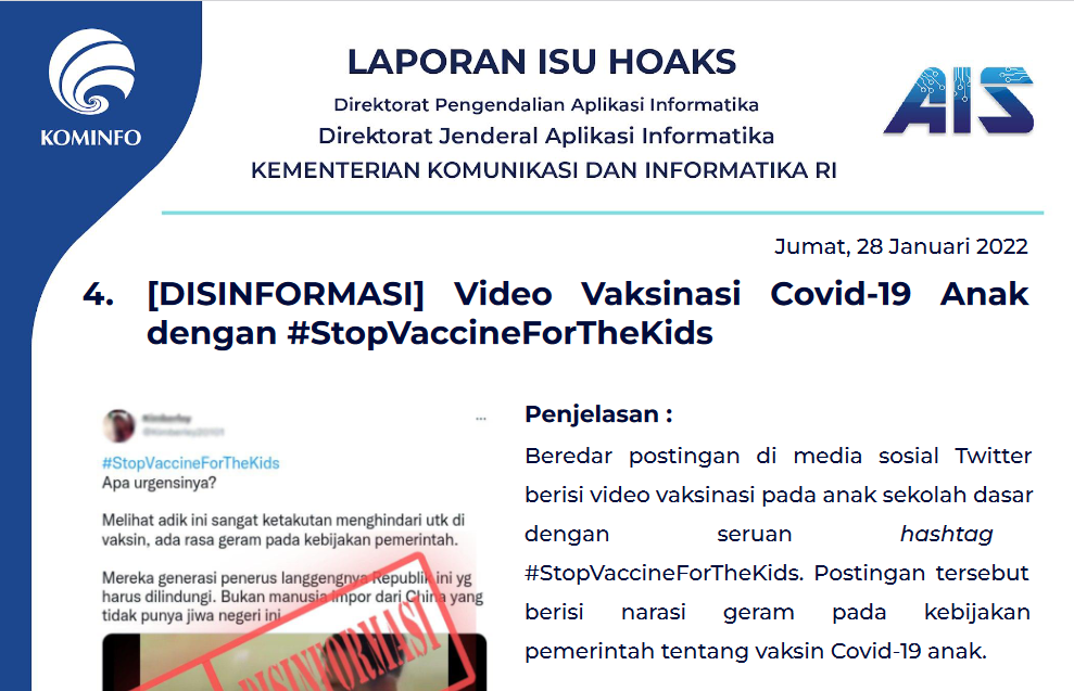 Isu Hoaks 28 Januari 2022
