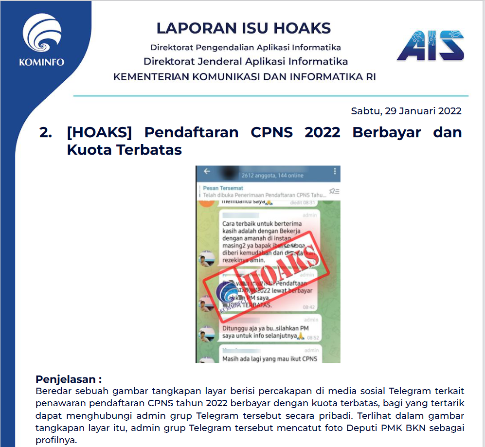 Isu Hoaks 29 Januari 2022