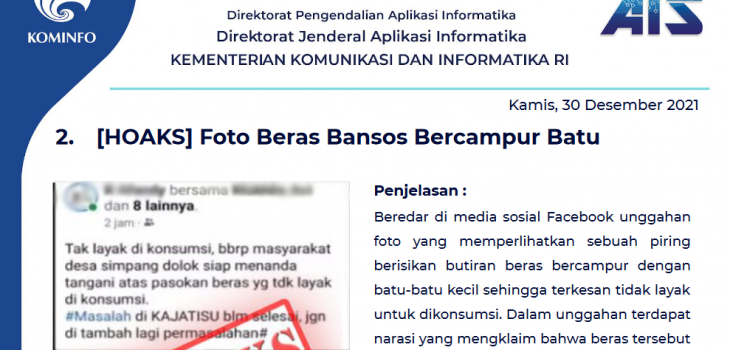 Isu Hoaks 30 Desember 2021