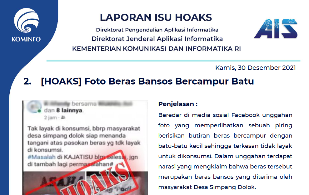Isu Hoaks 30 Desember 2021