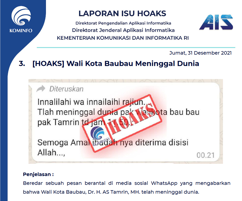 Isu Hoaks 31 Desember 2021