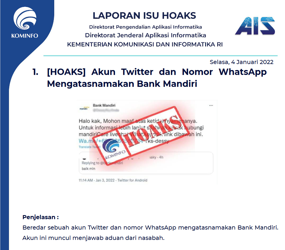 Isu Hoaks 4 Januari 2022
