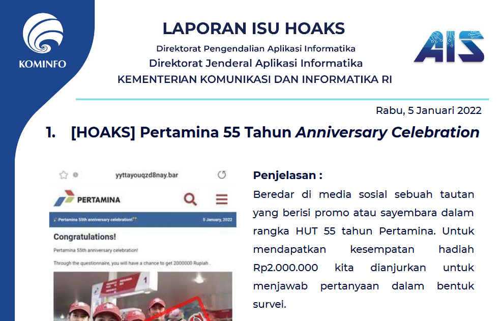 Isu Hoaks 5 Januari 2022