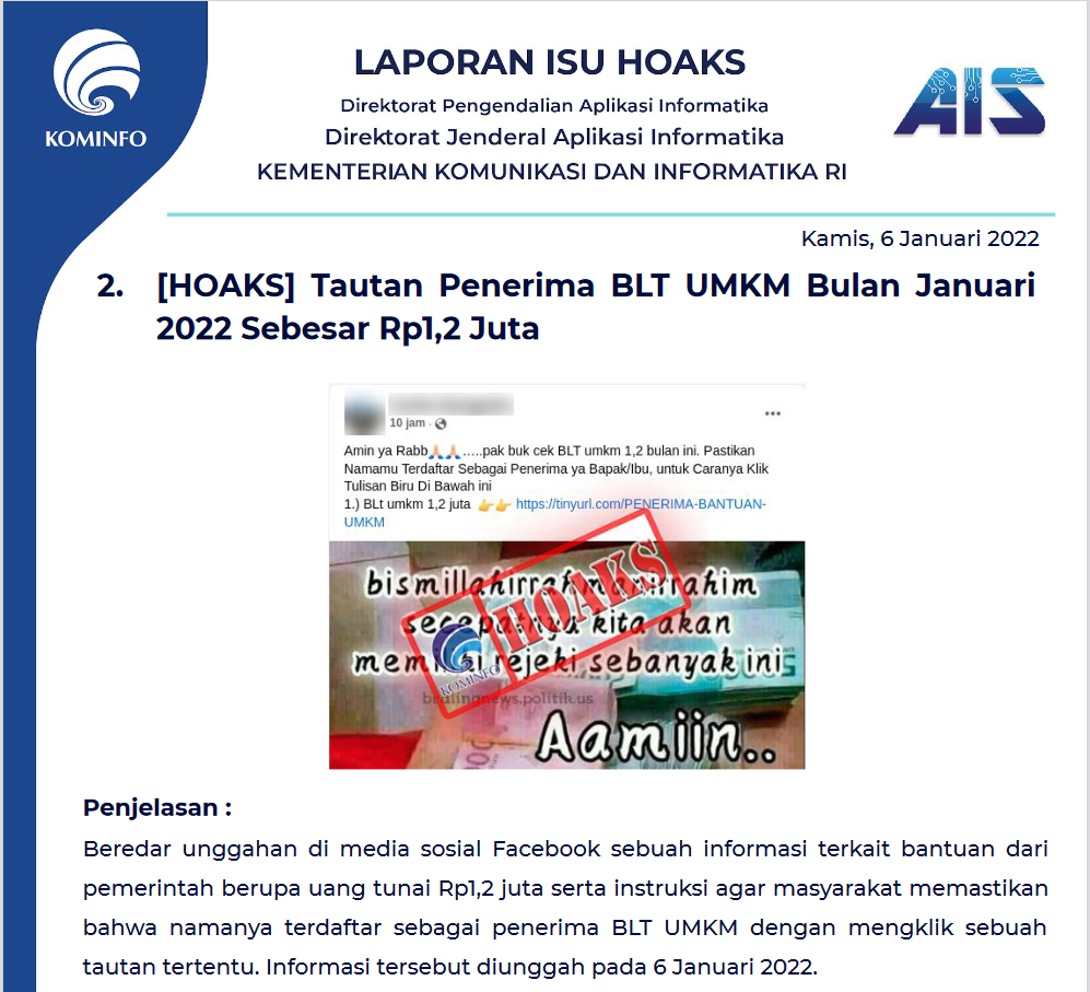 Isu Hoaks 6 Januari 2022