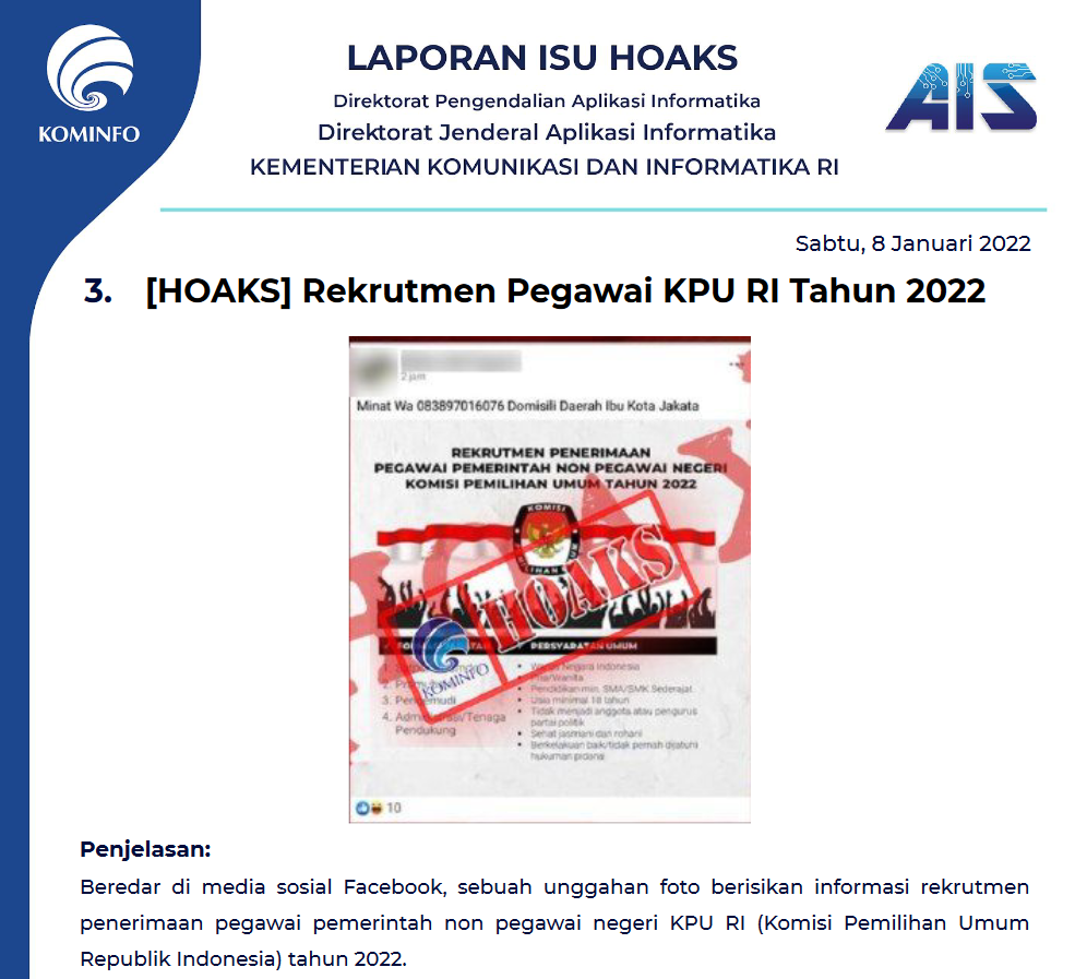Isu Hoaks 8 Januari 2022