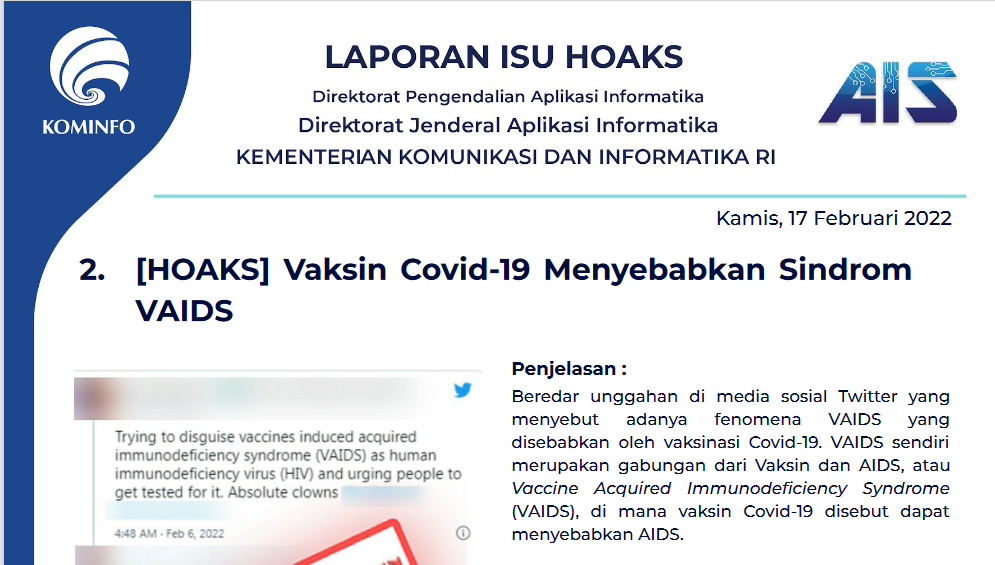 Isu Hoaks 17 Februari 2022