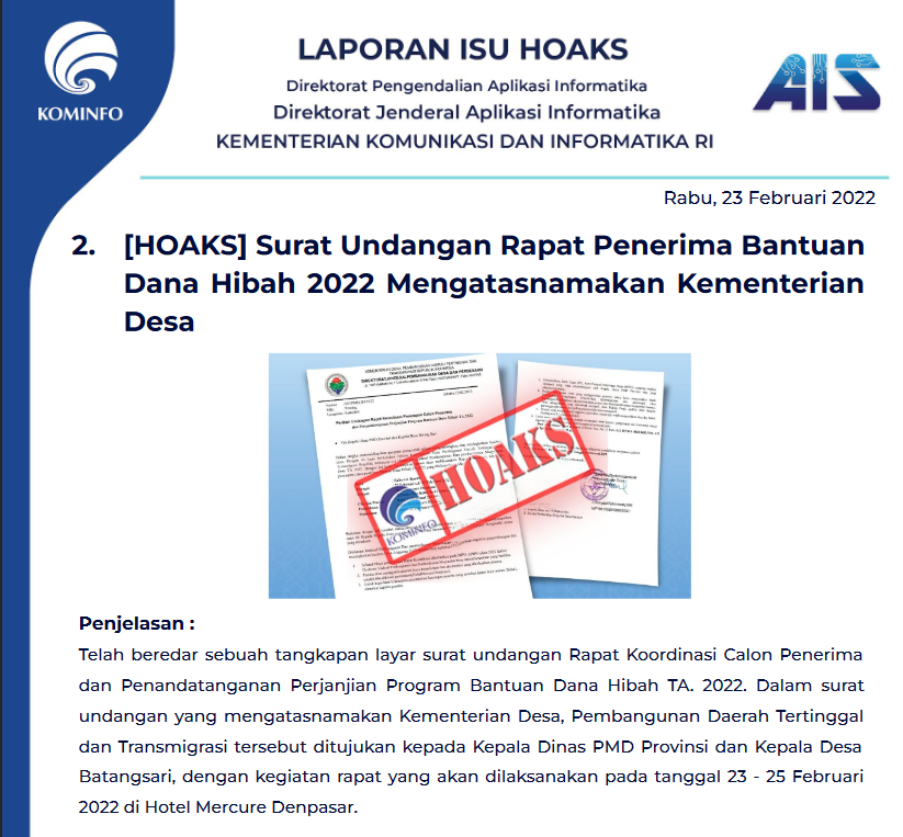 Isu Hoaks 23 Februari 2022