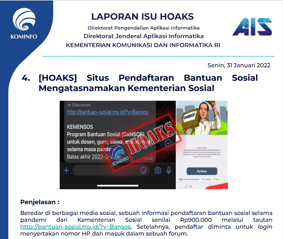 Isu Hoaks 31 Januari 2022
