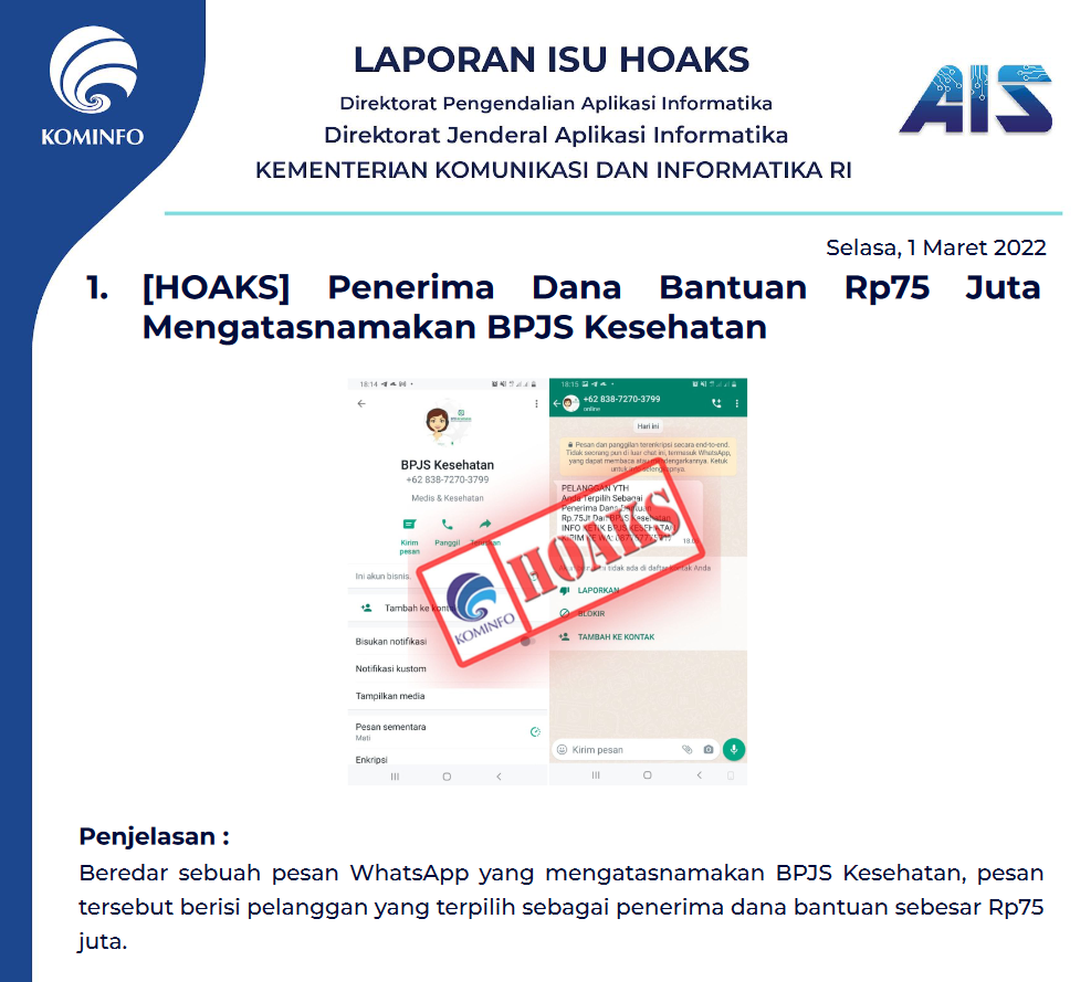 Isu Hoaks 1 Maret 2022
