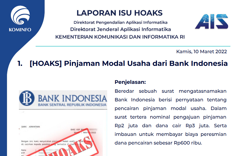 Isu Hoaks 10 Maret 2022
