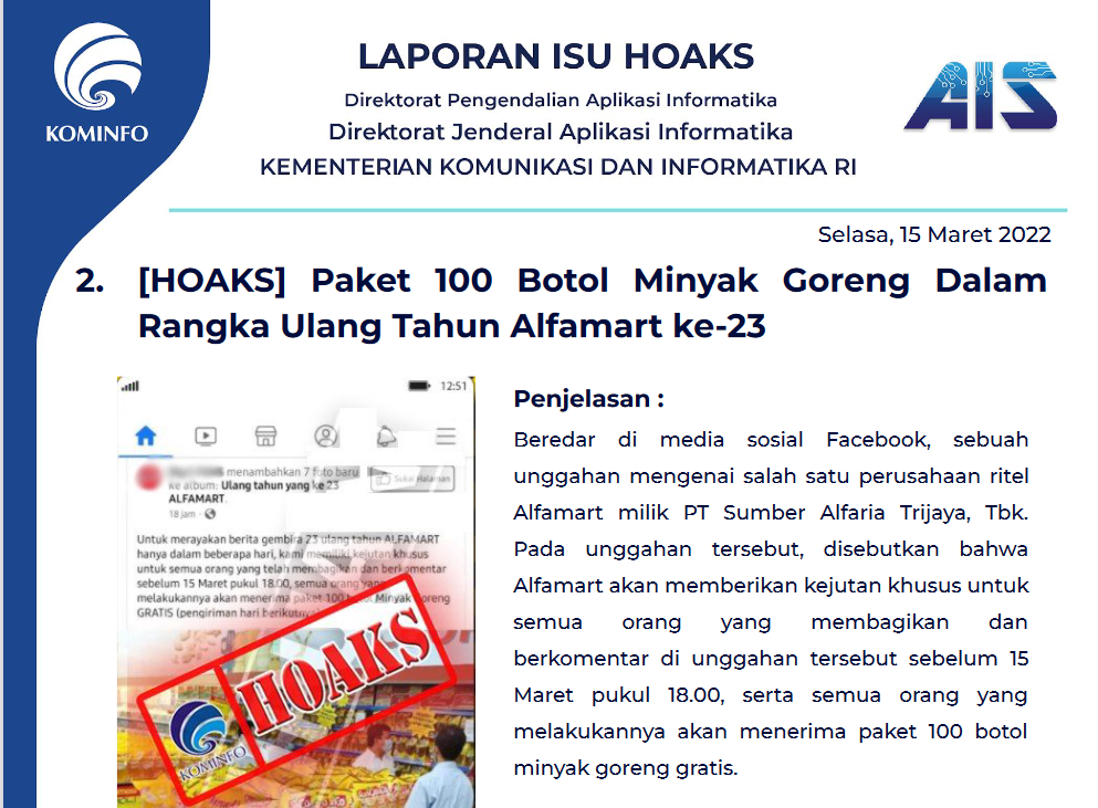 Isu Hoaks 15 Maret 2022