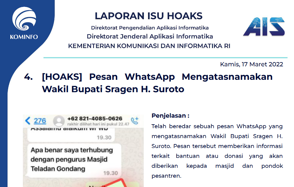 Isu Hoaks 17 Maret 2022