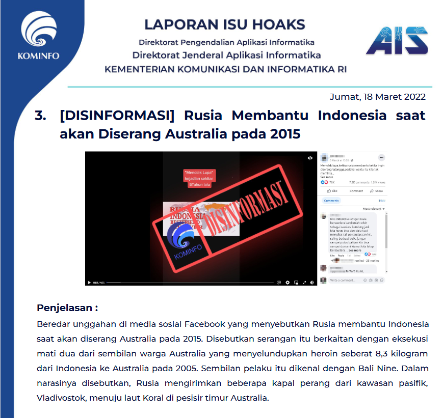 Isu Hoaks 18 Maret 2022