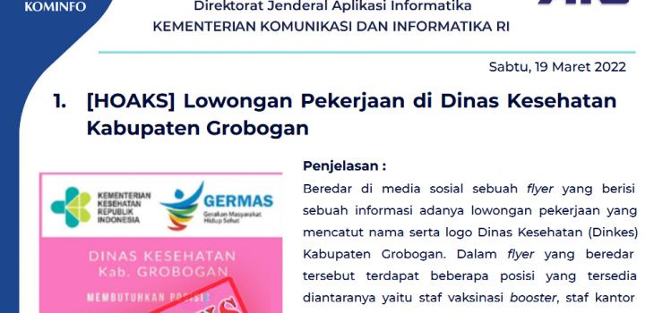 Isu Hoaks 19 Maret 2022