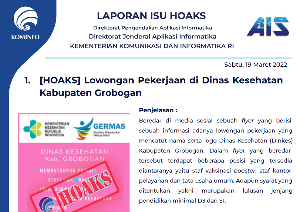Isu Hoaks 19 Maret 2022