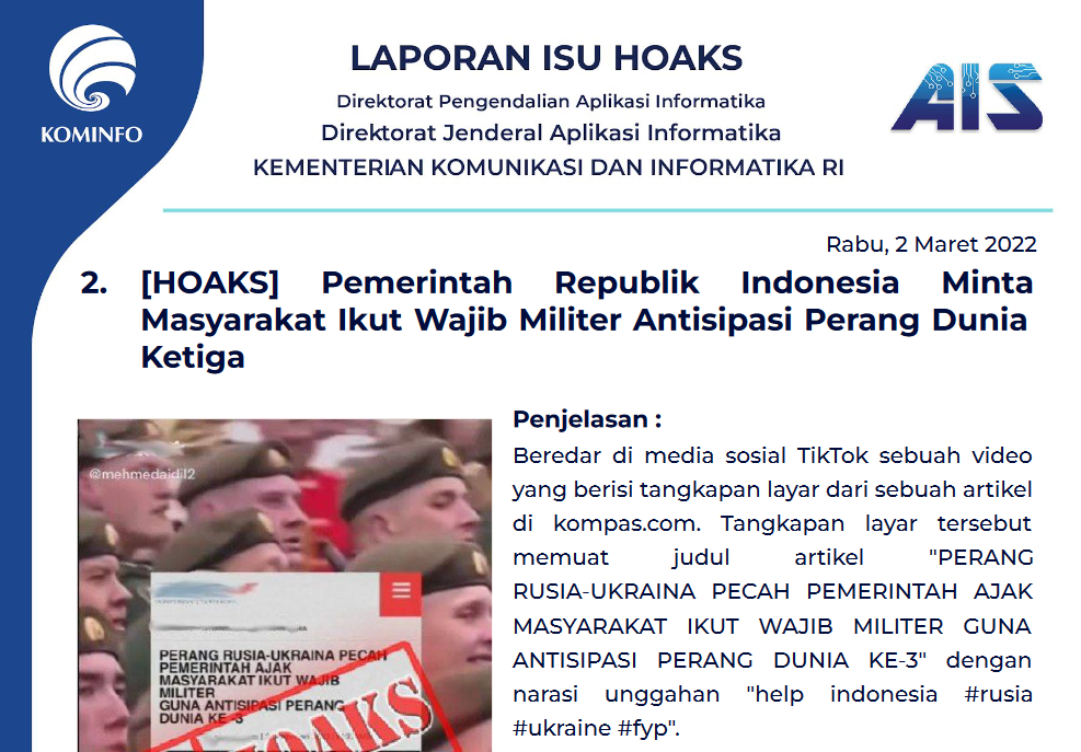 Isu Hoaks 2 Maret 2022