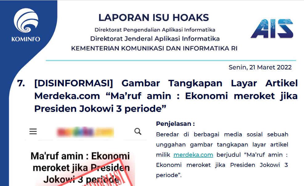 Isu Hoaks 21 Maret 2022