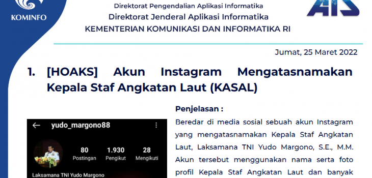 Isu Hoaks 25 Maret 2022