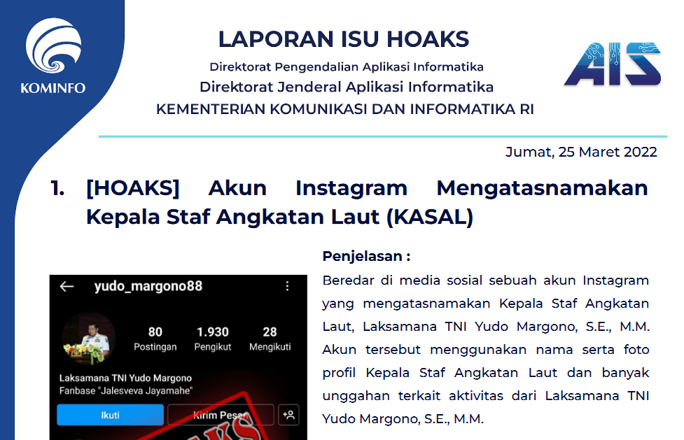 Isu Hoaks 25 Maret 2022