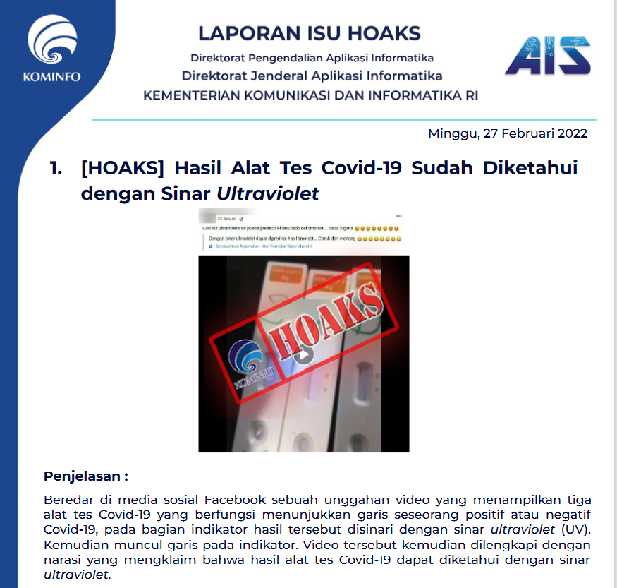 Isu Hoaks 27 Februari 2022