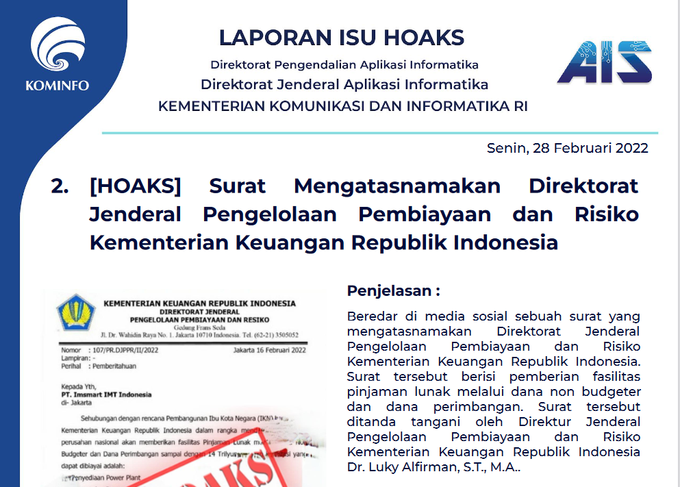 Isu Hoaks 28 Februari 2022