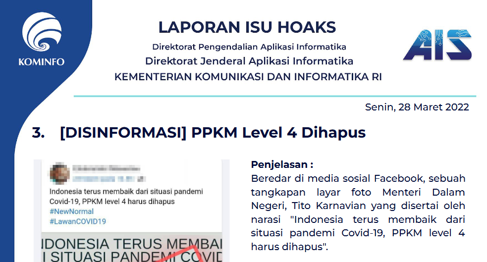 Isu Hoaks 28 Maret 2022