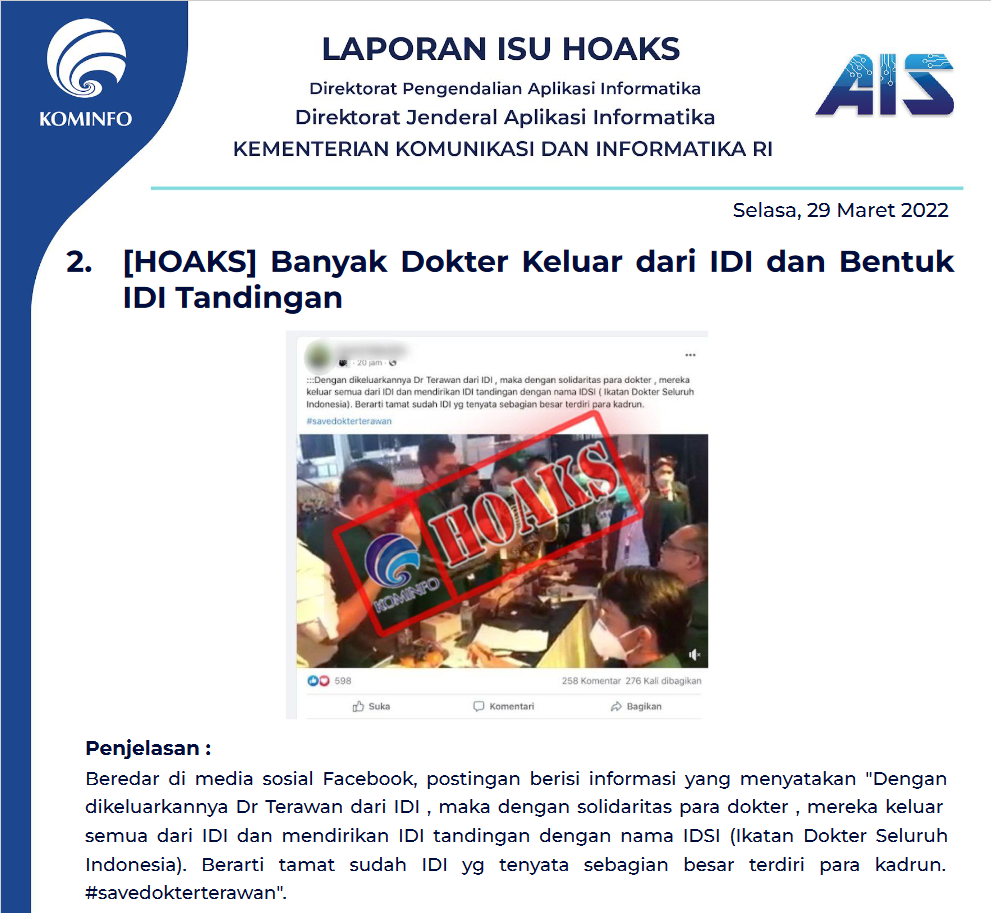 Isu Hoaks 29 Maret 2022