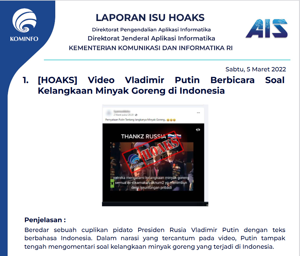 Isu Hoaks 5 Maret 2022