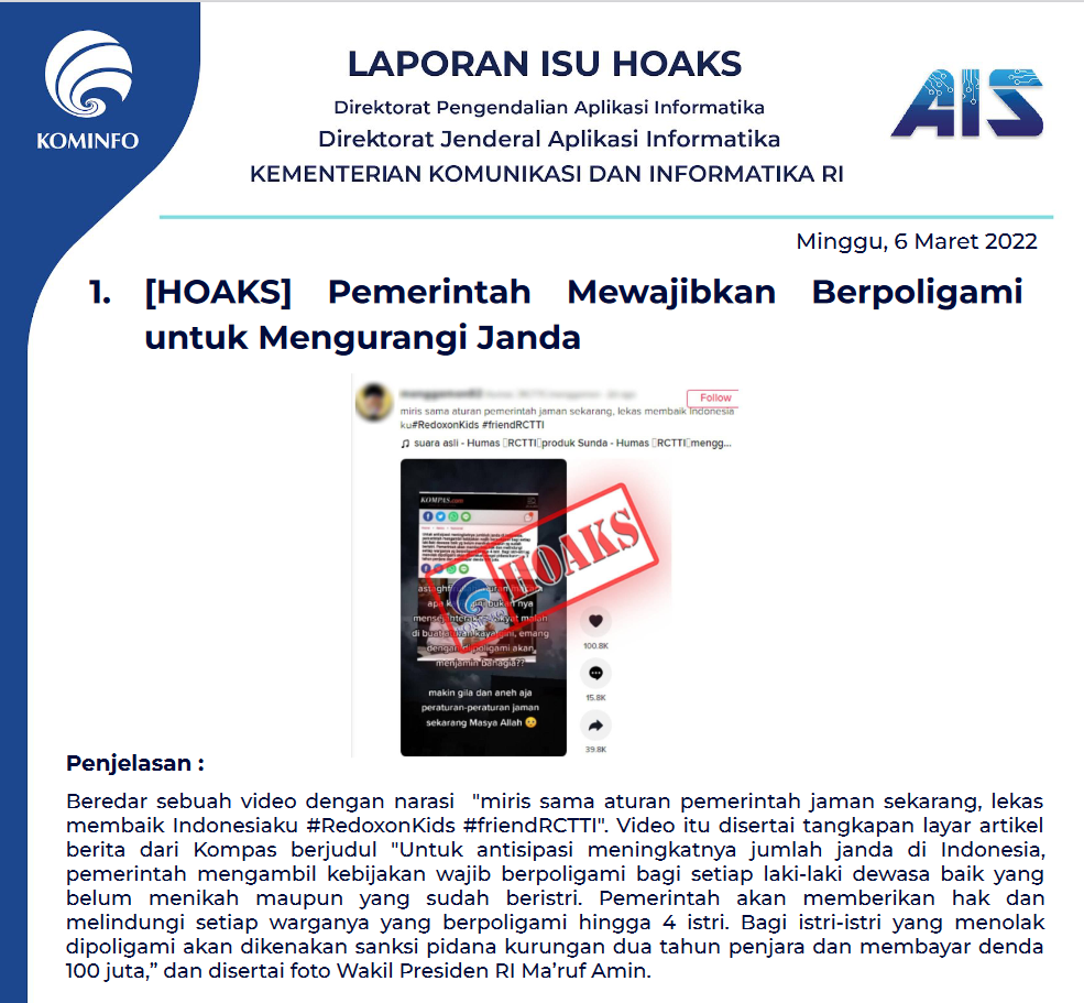 Isu Hoaks 6 Maret 2022