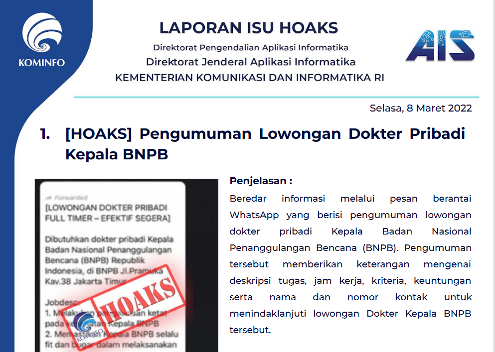 Isu Hoaks 8 Maret 2022