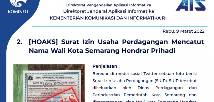 Isu Hoaks 9 Maret 2022