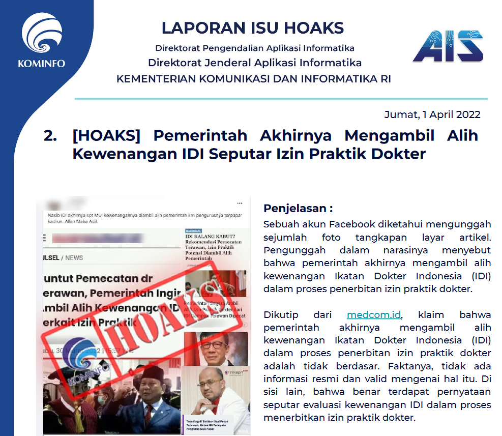 Isu Hoaks 1 April 2022