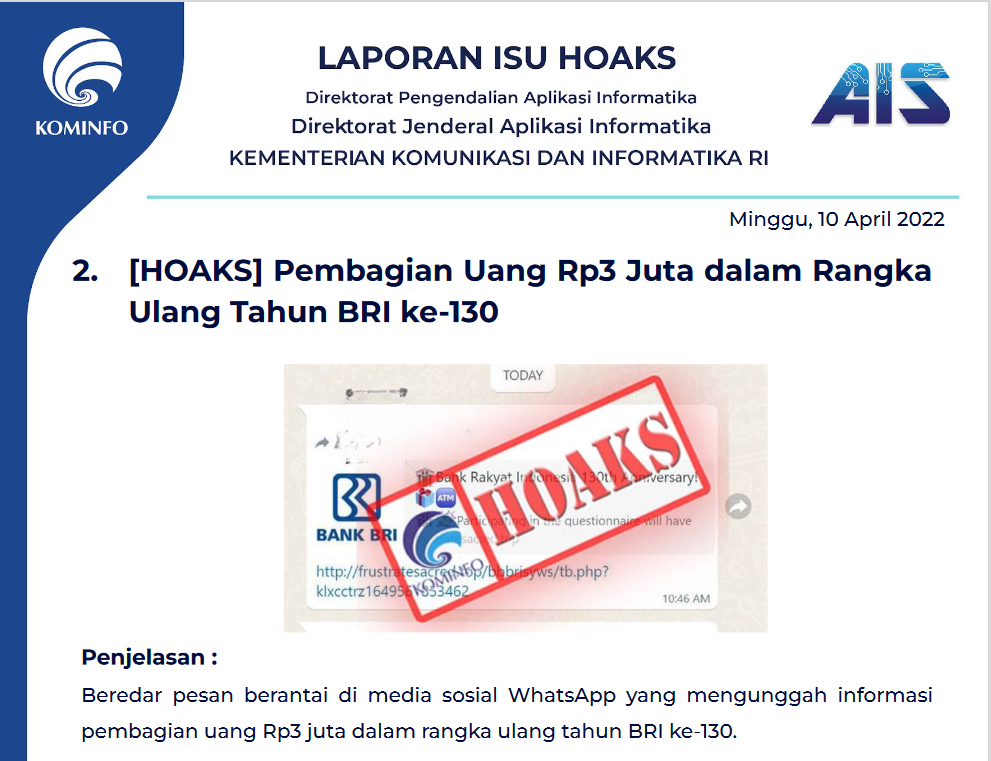 Isu Hoaks 10 April 2022
