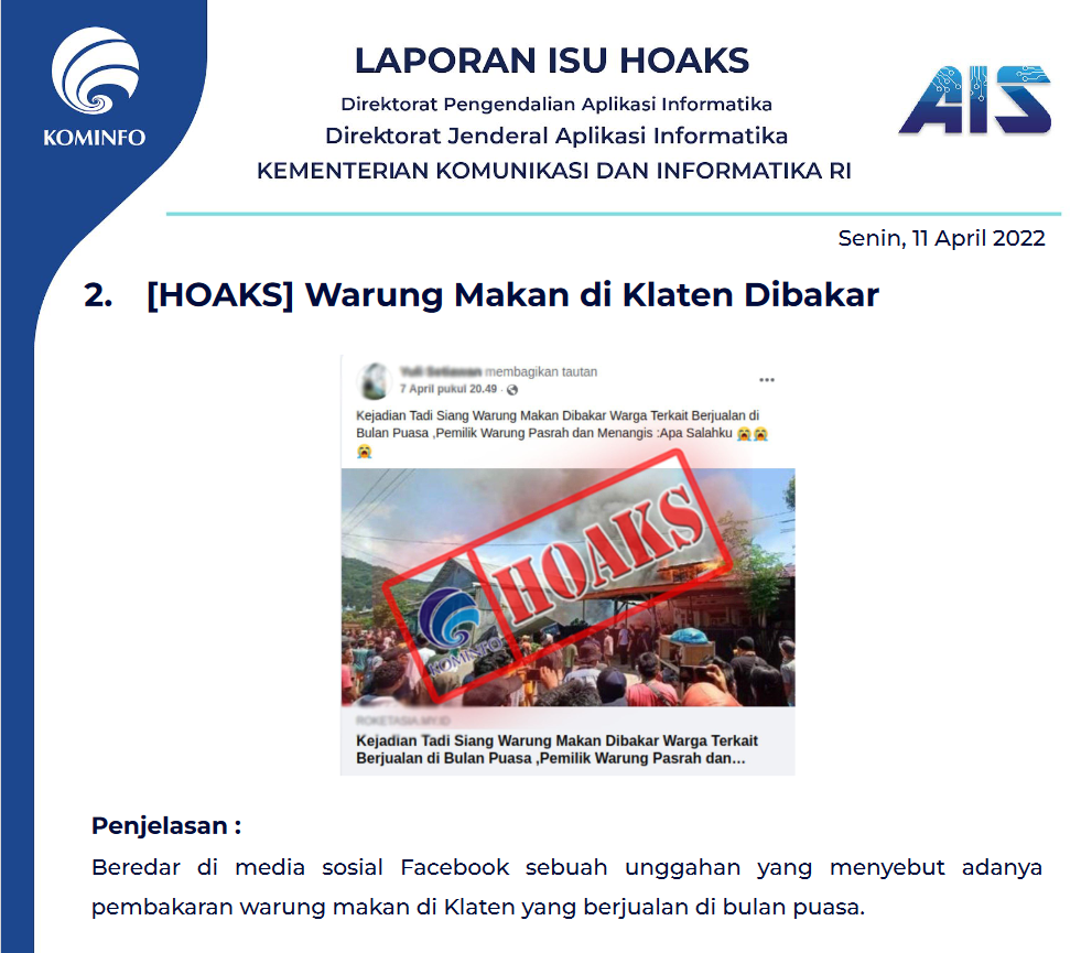 Isu Hoaks 11 April 2022